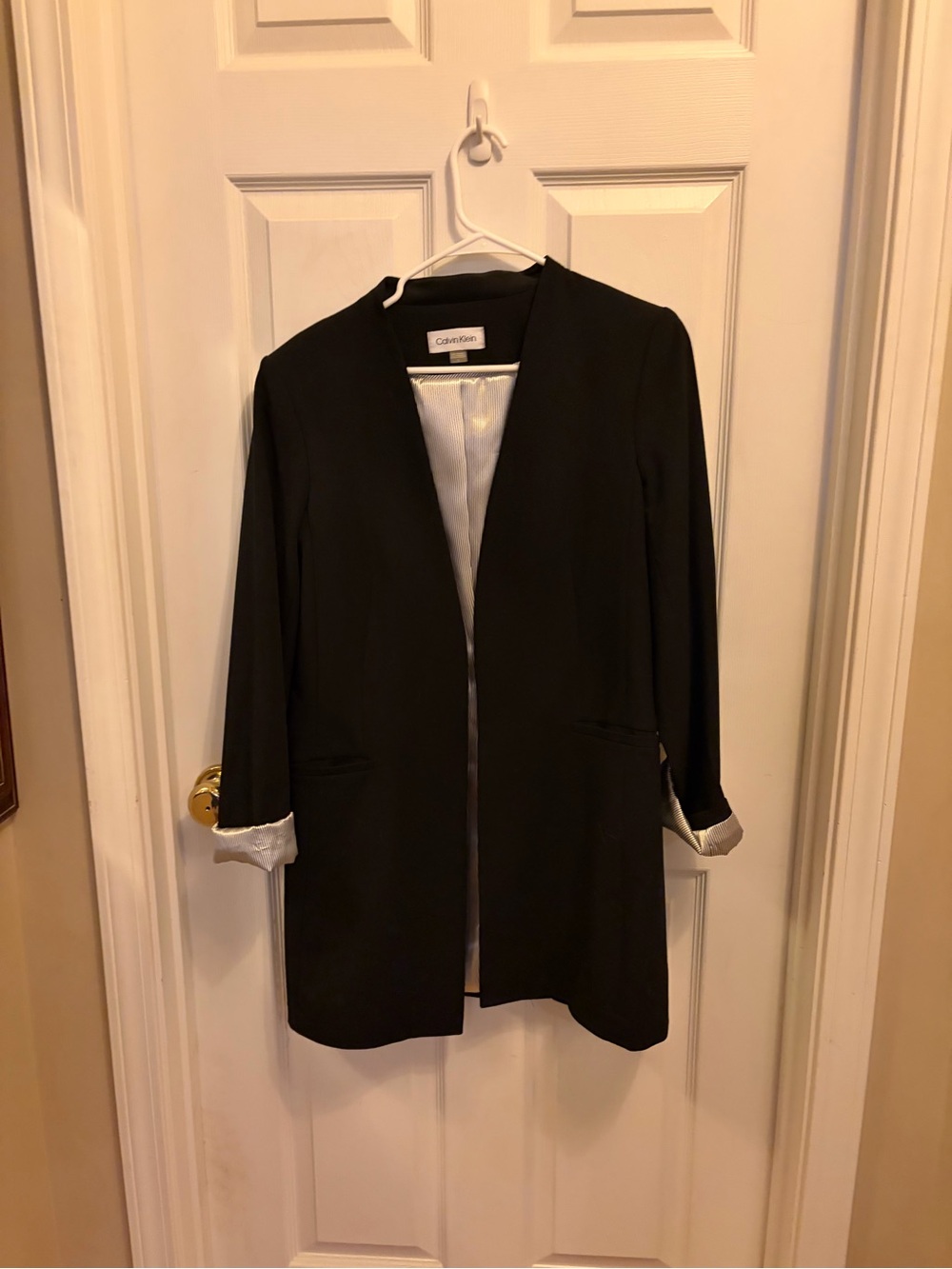 Calvin Klein Black Open-Front Blazer with Silver Lining